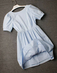 Blue Puff Sleeve A-Line Dress