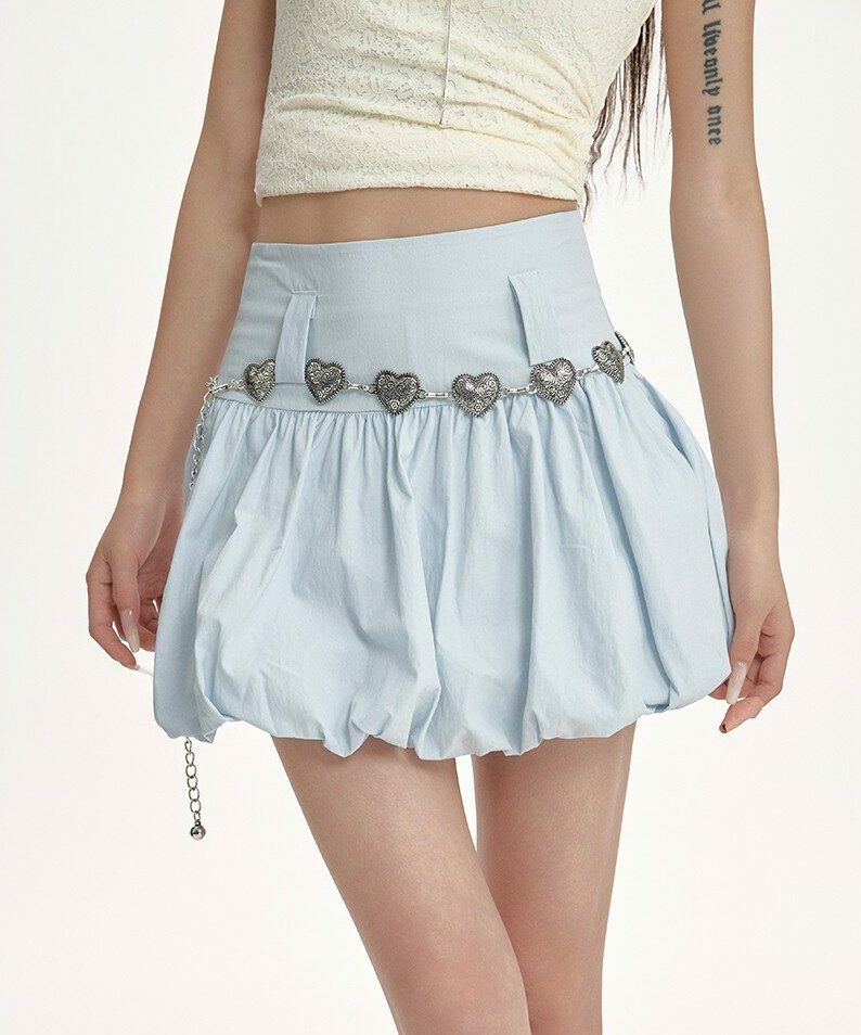 Blue Puffy Skirt With Heart Waist Chain
