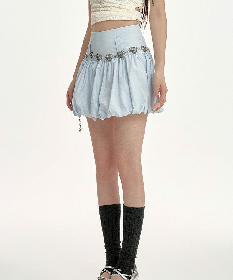 Blue Puffy Skirt With Heart Waist Chain