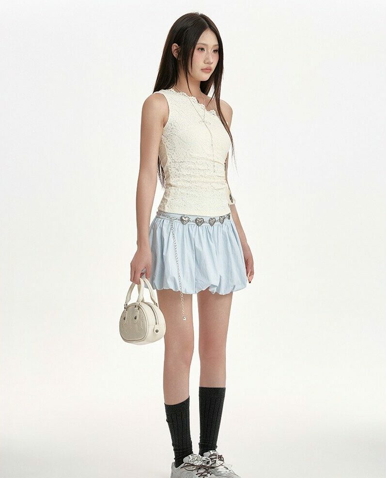 Blue Puffy Skirt With Heart Waist Chain