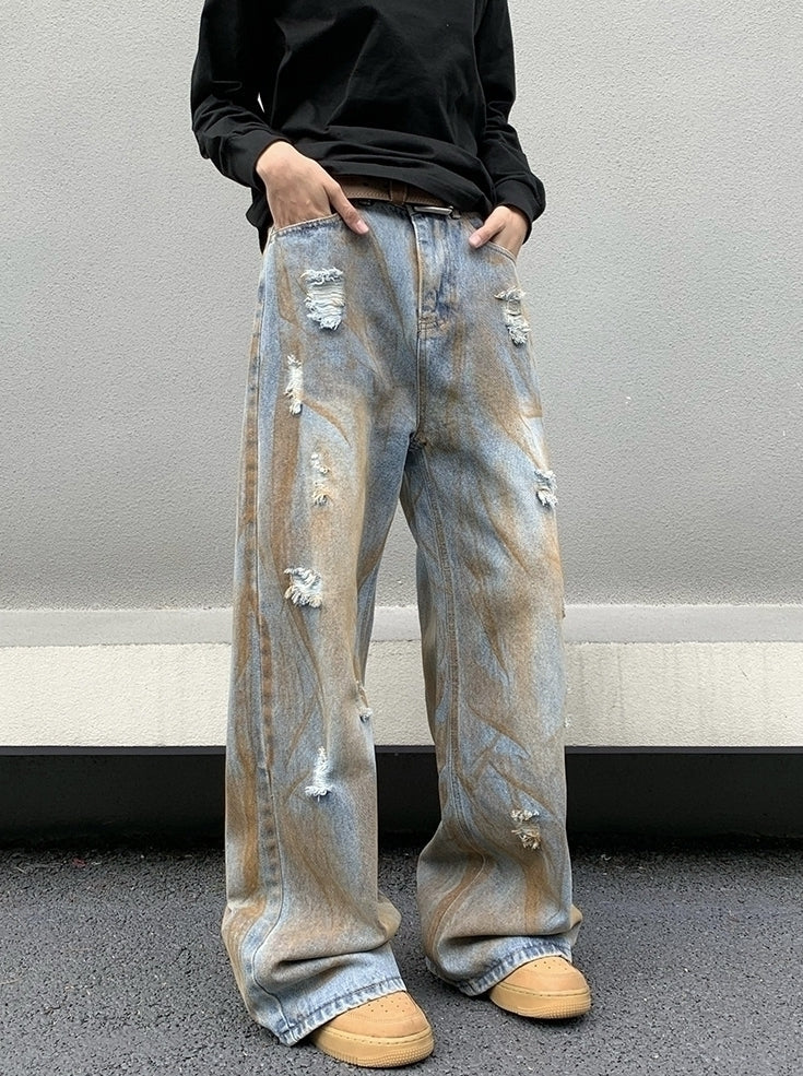Blue Ragged Style Loose Jeans
