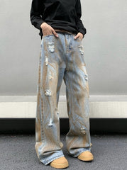 Blue Ragged Style Loose Jeans