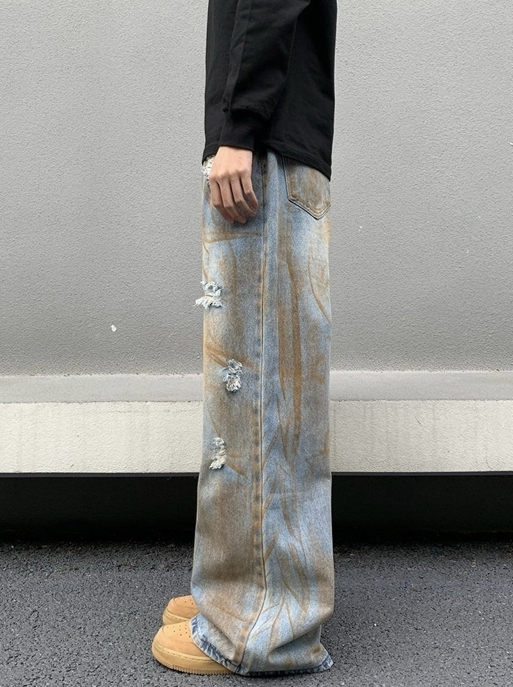Blue Ragged Style Loose Jeans