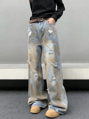 Blue Ragged Style Loose Jeans