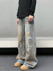Blue Ragged Style Loose Jeans