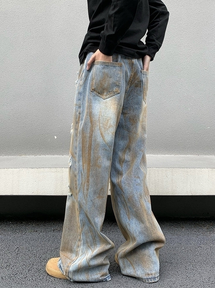 Blue Ragged Style Loose Jeans