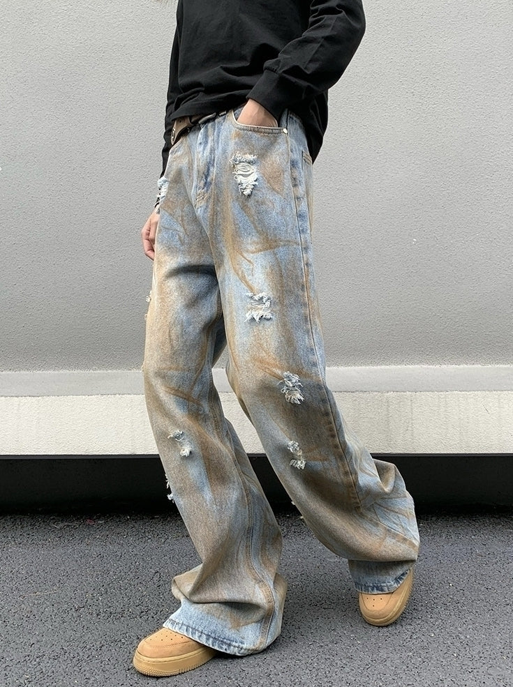 Blue Ragged Style Loose Jeans