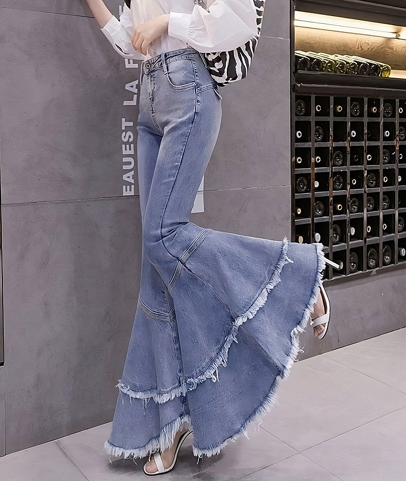 Blue Raw Edges Mermaid Jeans
