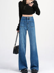 Blue Rectangular Patched Pocket  Denim Jeans