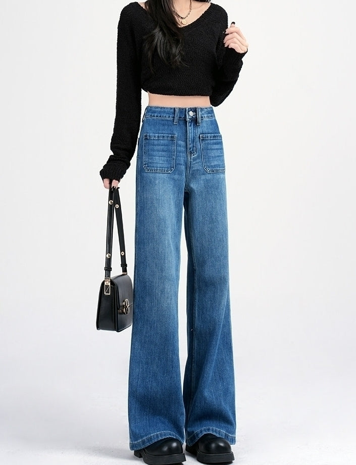 Blue Rectangular Patched Pocket  Denim Jeans
