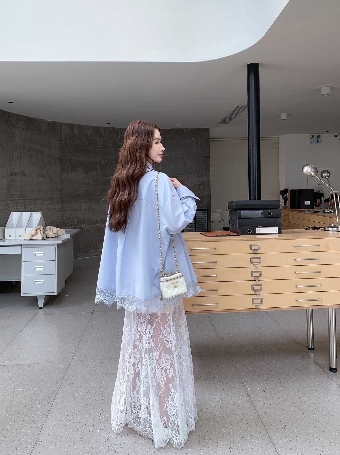 Blue Relaxed Fit Shirt And Skirt Casual Set