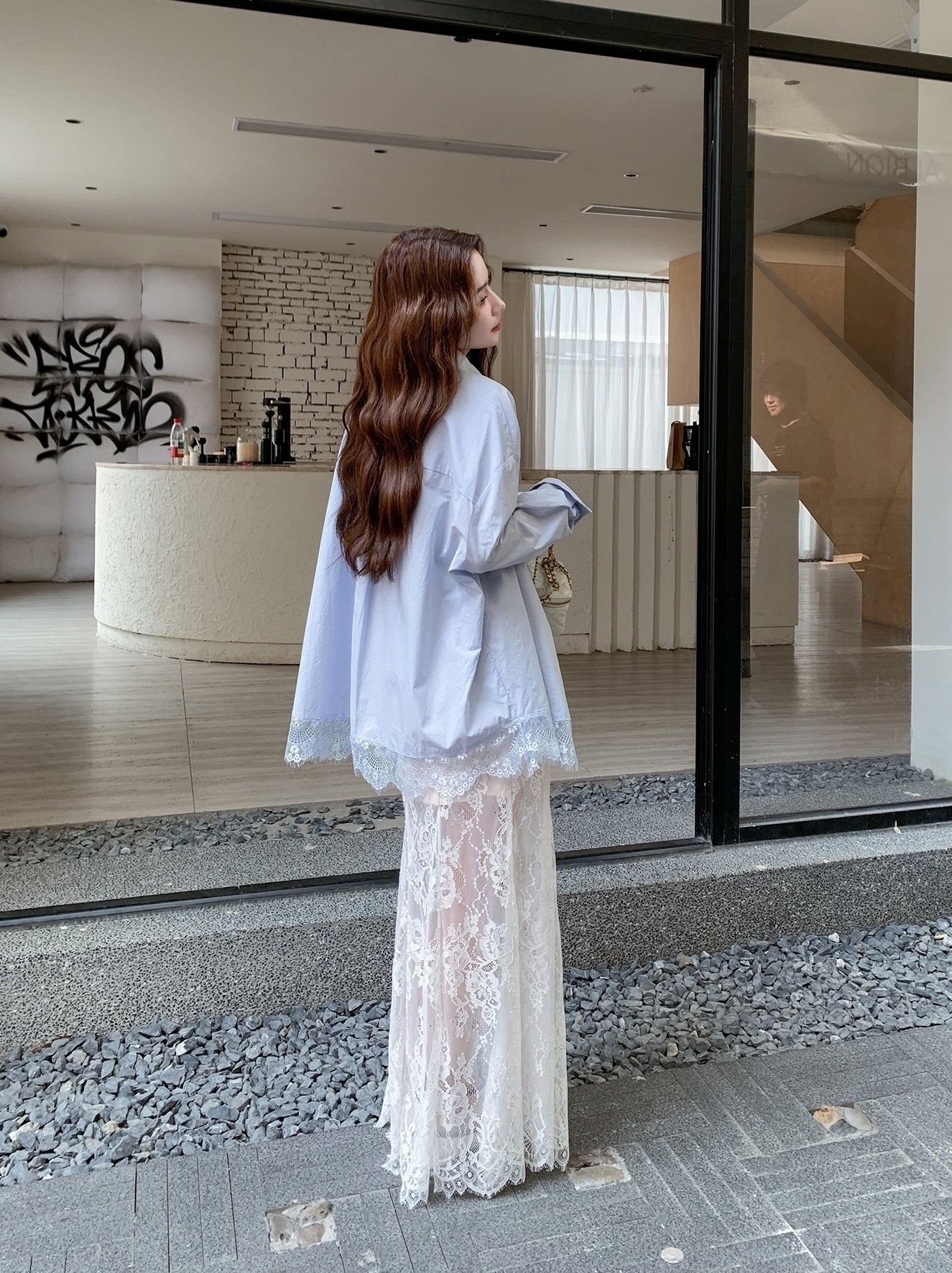 Blue Relaxed Fit Shirt And Skirt Casual Set