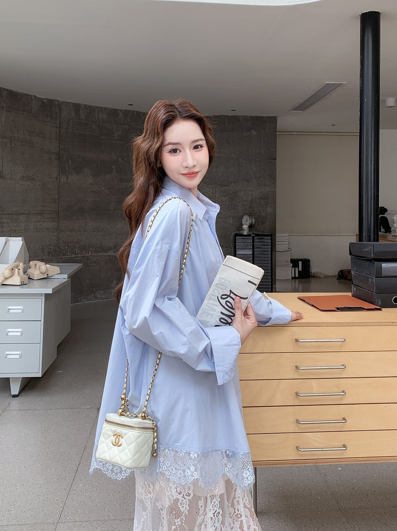 Blue Relaxed Fit Shirt And Skirt Casual Set