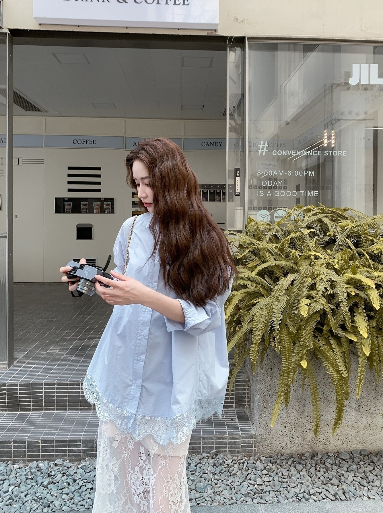 Blue Relaxed Fit Shirt And Skirt Casual Set