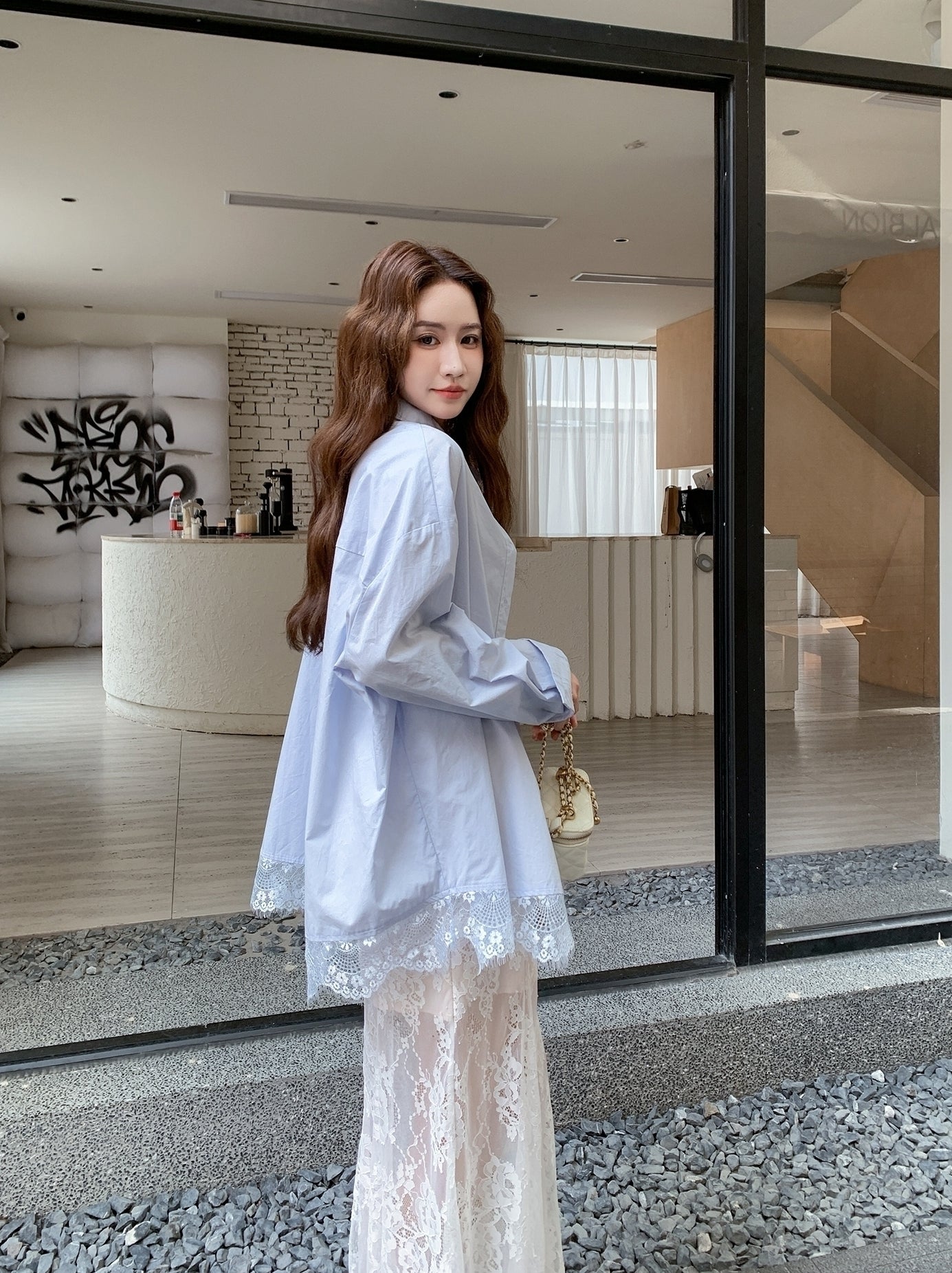 Blue Relaxed Fit Shirt And Skirt Casual Set