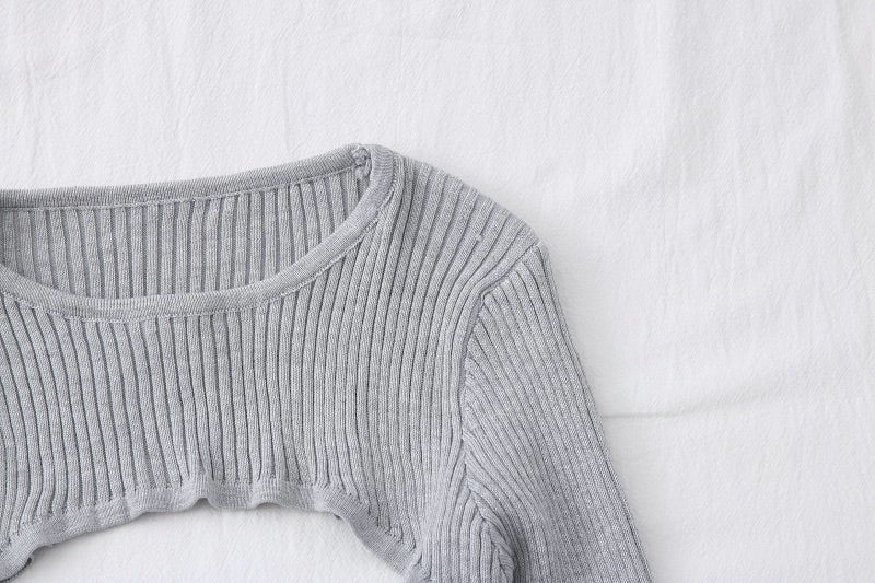 Blue Ribbed Short Sweater