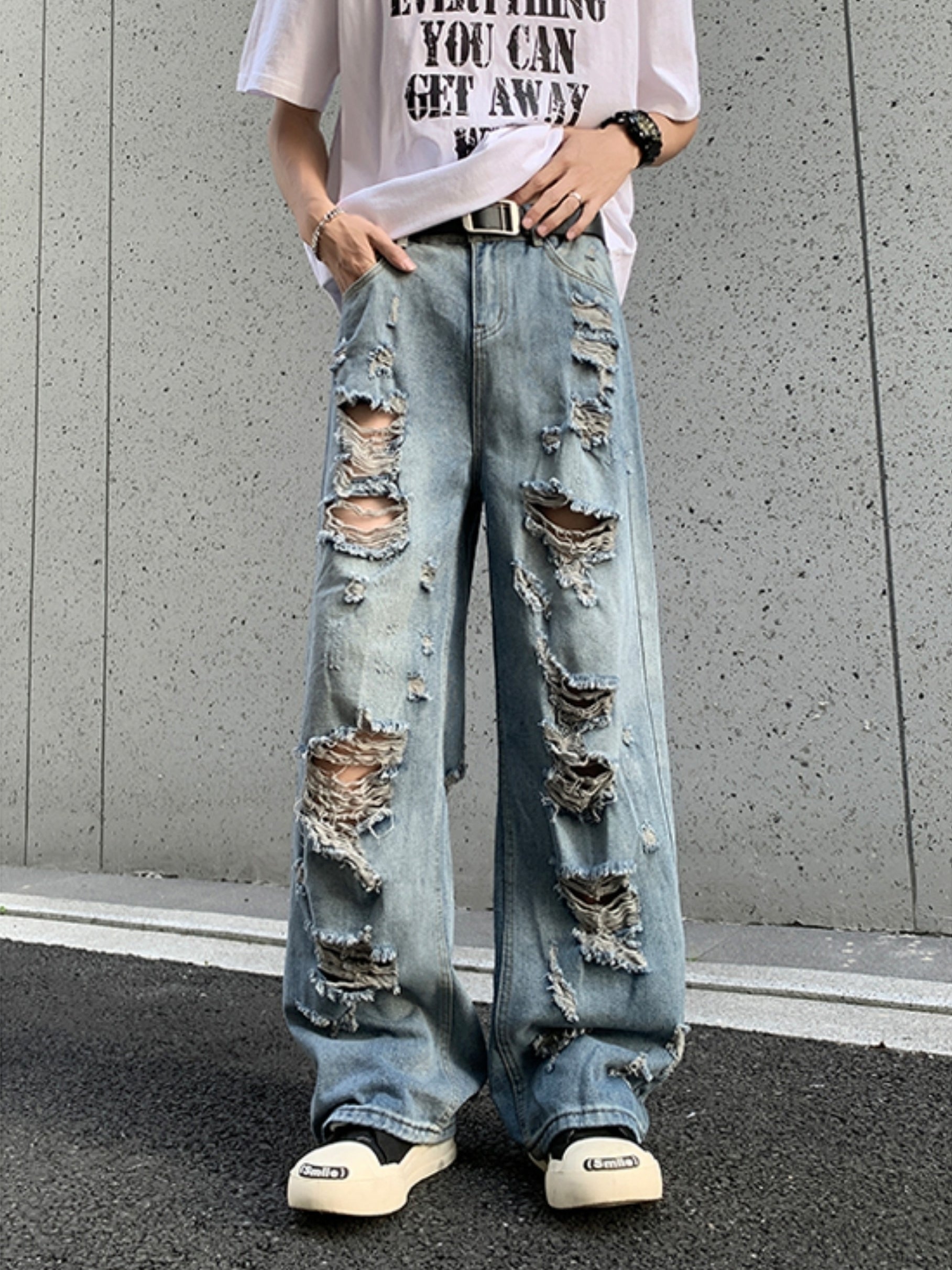 Blue Ripped Baggy Jeans