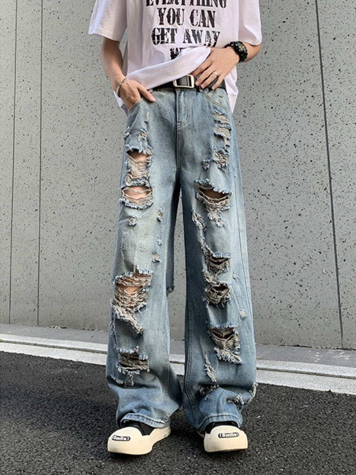 Blue Ripped Baggy Jeans