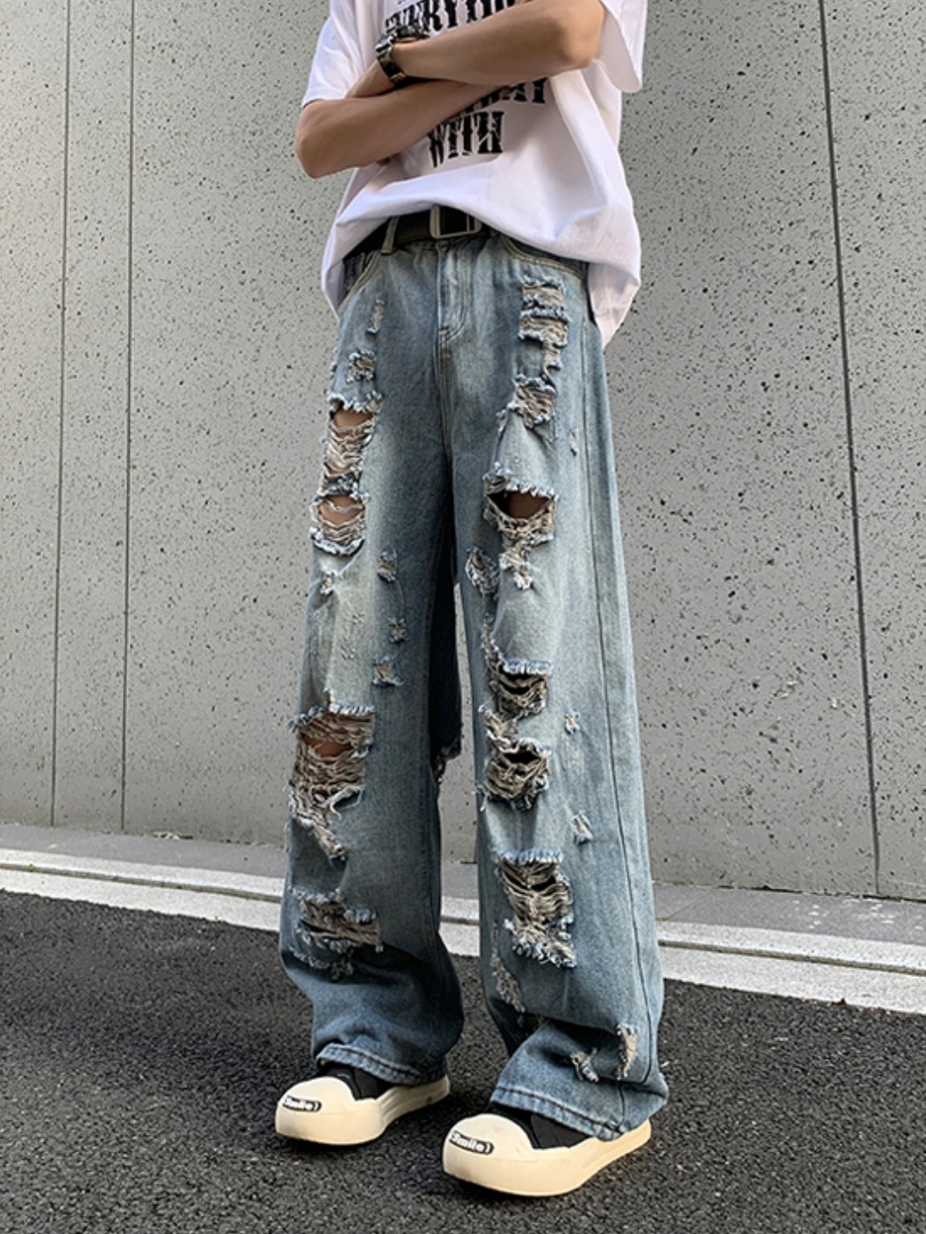Blue Ripped Baggy Jeans