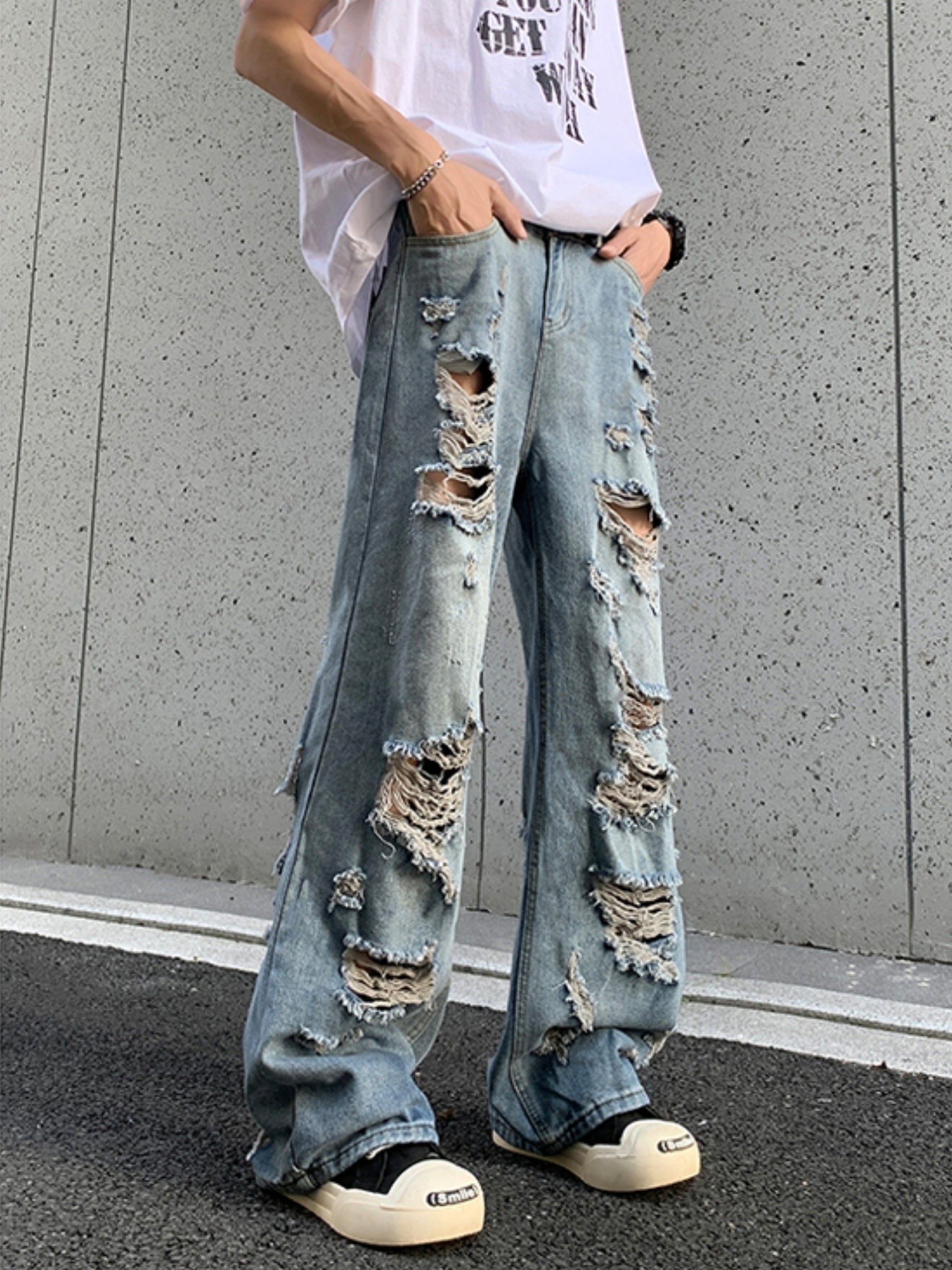 Blue Ripped Baggy Jeans