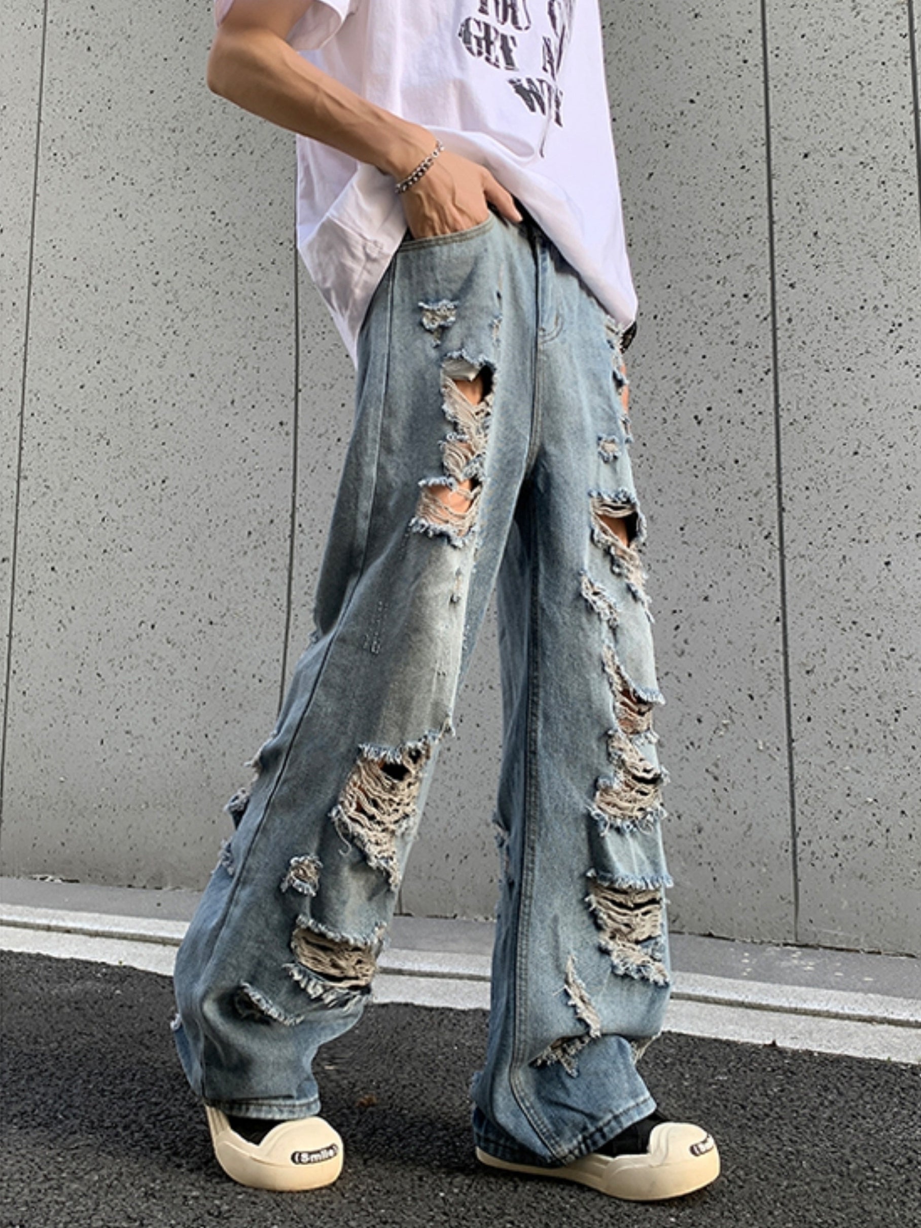 Blue Ripped Baggy Jeans