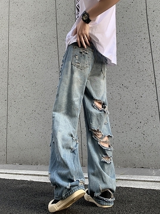 Blue Ripped Baggy Jeans