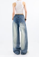 Blue Drawstring Distressed Jeans