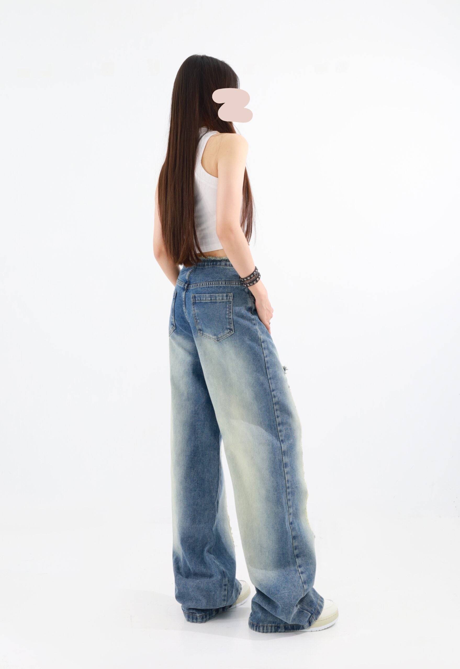 Blue Drawstring Distressed Jeans