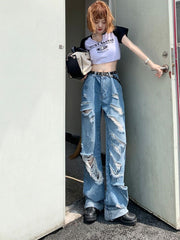 Blue Ripped High Waist Jeans