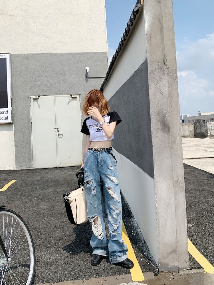 Blue Ripped High Waist Jeans