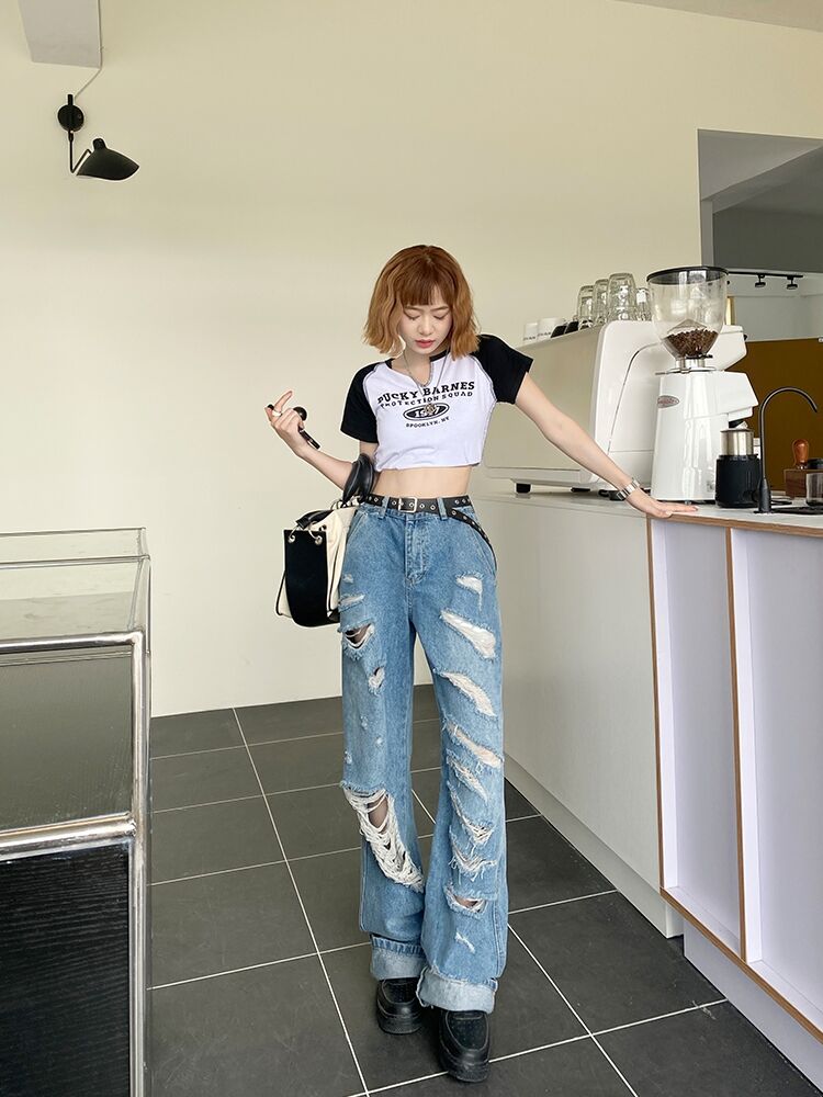 Blue Ripped High Waist Jeans
