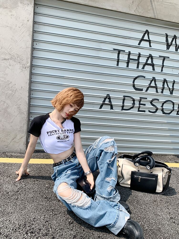 Blue Ripped High Waist Jeans