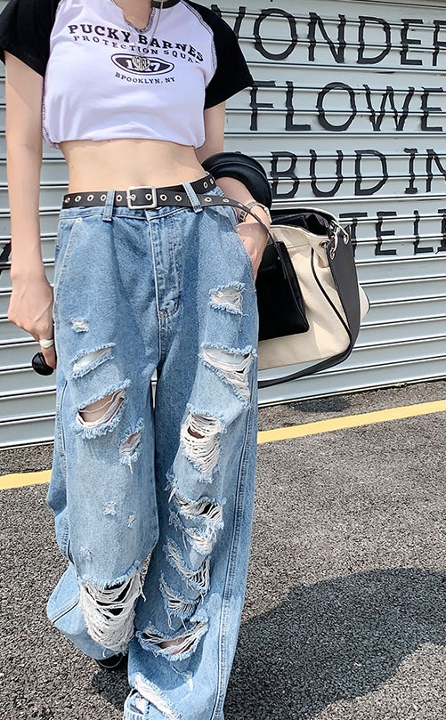 Blue Ripped High Waist Jeans