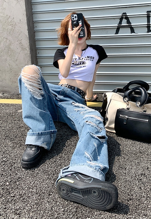 Blue Ripped High Waist Jeans