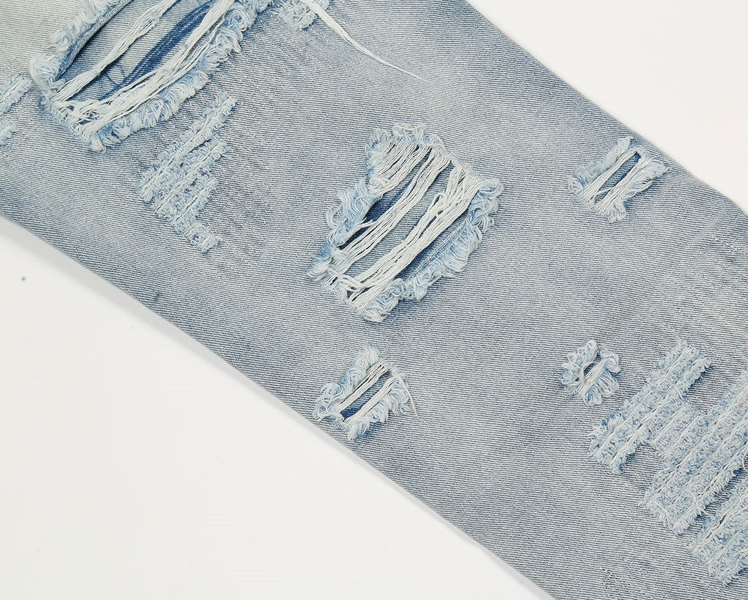 Blue Ripped Semi-Boot Cut Jeans