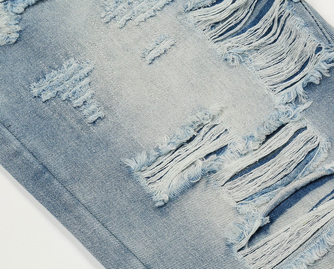 Blue Ripped Semi-Boot Cut Jeans