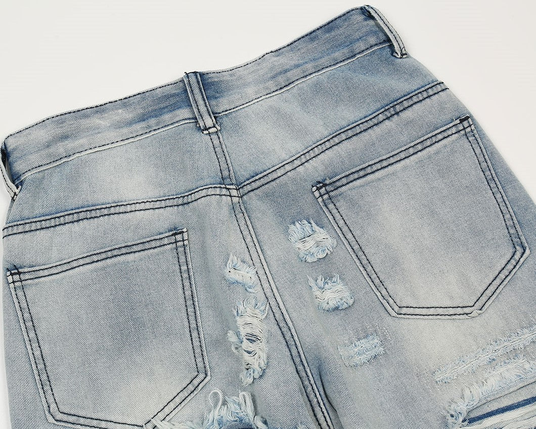 Blue Ripped Semi-Boot Cut Jeans