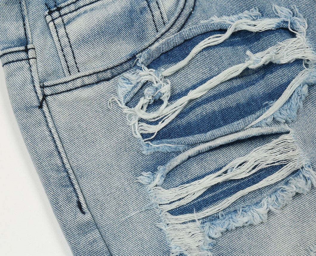 Blue Ripped Semi-Boot Cut Jeans