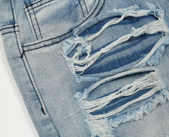 Blue Ripped Semi-Boot Cut Jeans