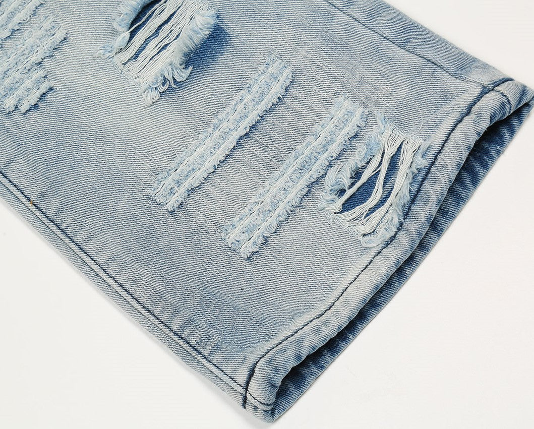 Blue Ripped Semi-Boot Cut Jeans