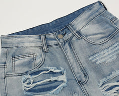 Blue Ripped Semi-Boot Cut Jeans