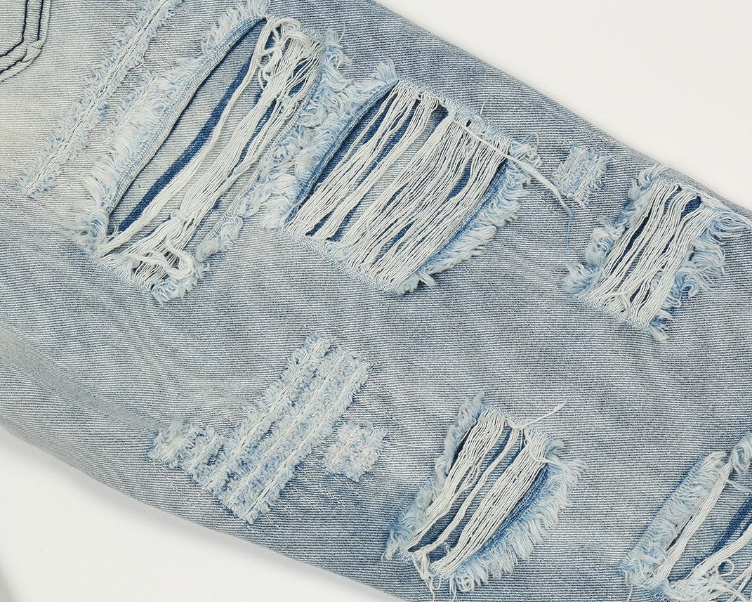 Blue Ripped Semi-Boot Cut Jeans