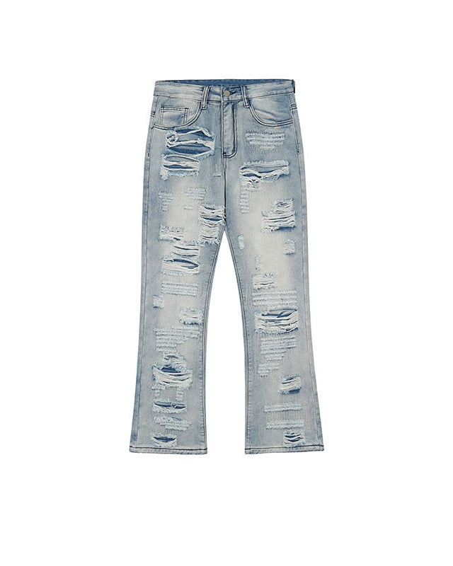 Blue Ripped Semi-Boot Cut Jeans