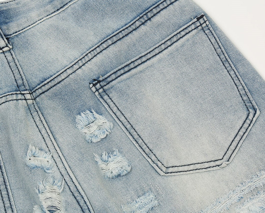 Blue Ripped Semi-Boot Cut Jeans