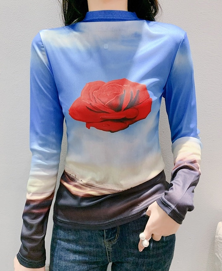 Blue Rose Long Sleeves Top