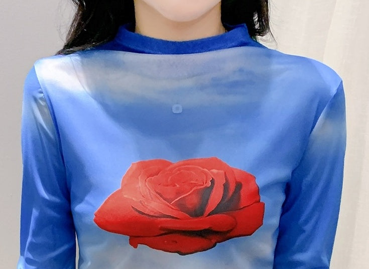 Blue Rose Long Sleeves Top