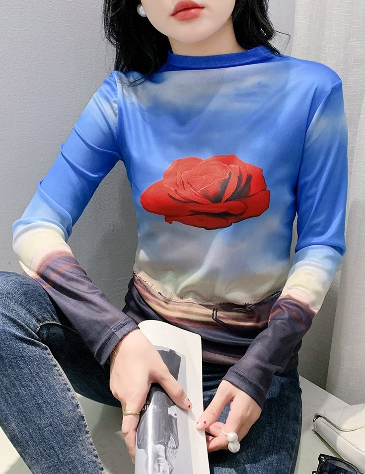 Blue Rose Long Sleeves Top
