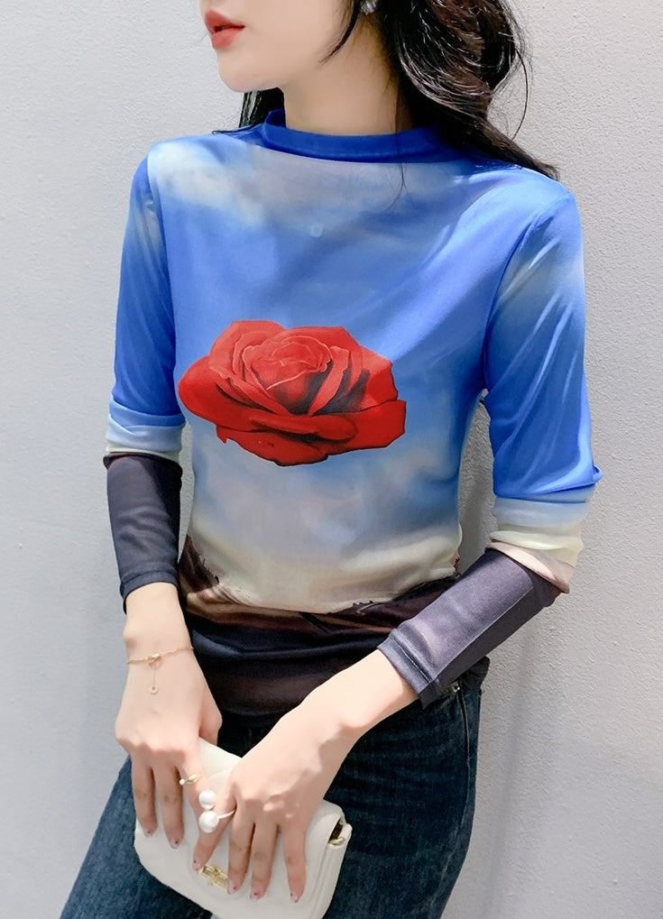 Blue Rose Long Sleeves Top