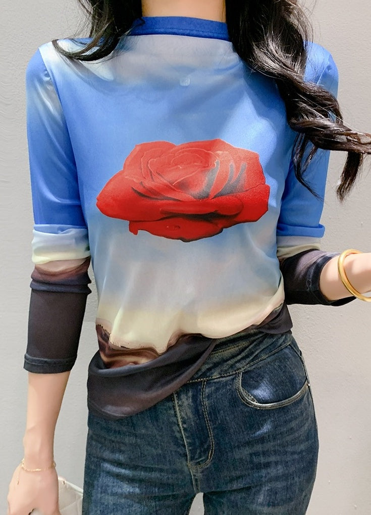 Blue Rose Long Sleeves Top