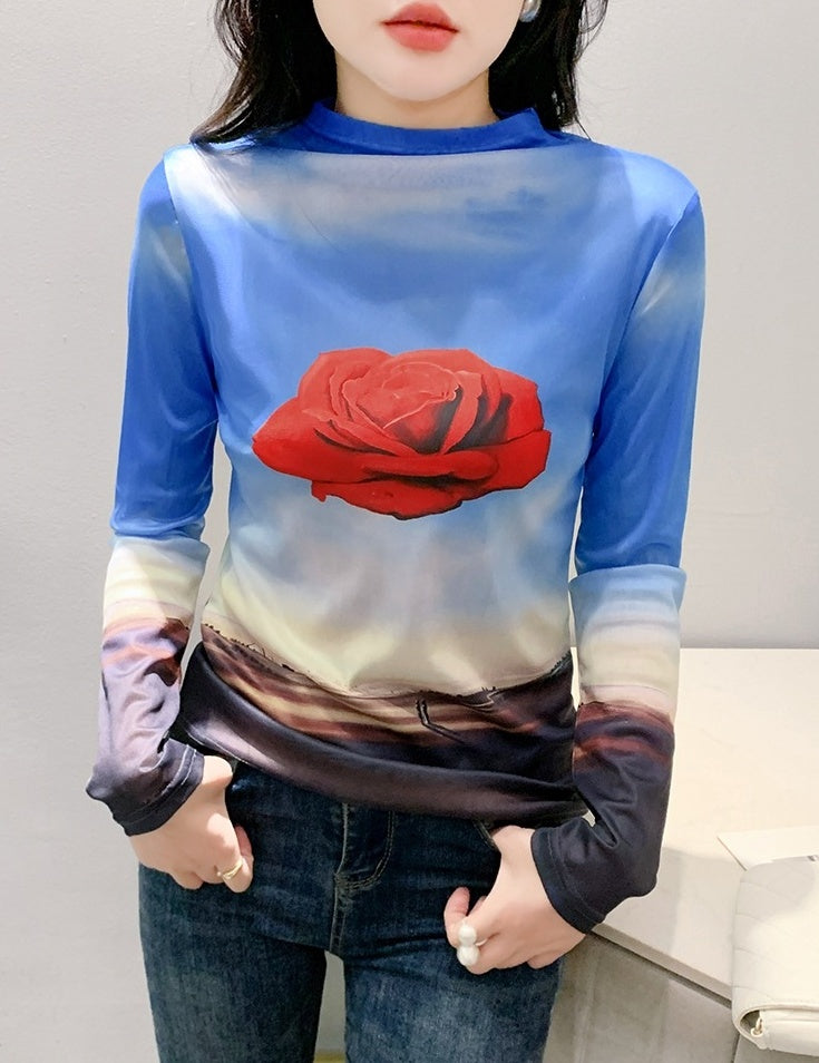 Blue Rose Long Sleeves Top